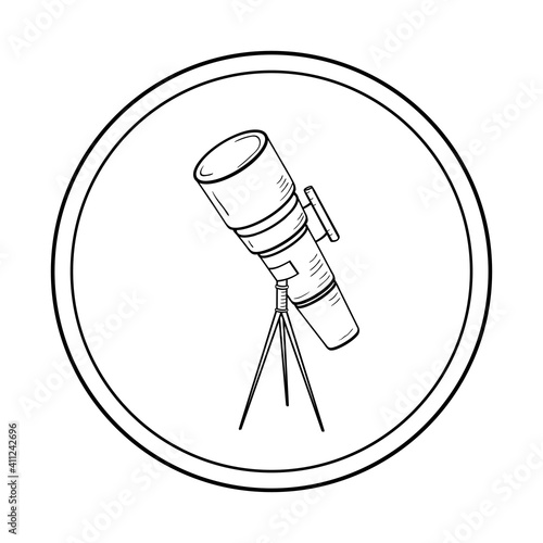 A telescope. Optical equipment for the observation and study of the cosmos. Vector sketch on a white background.