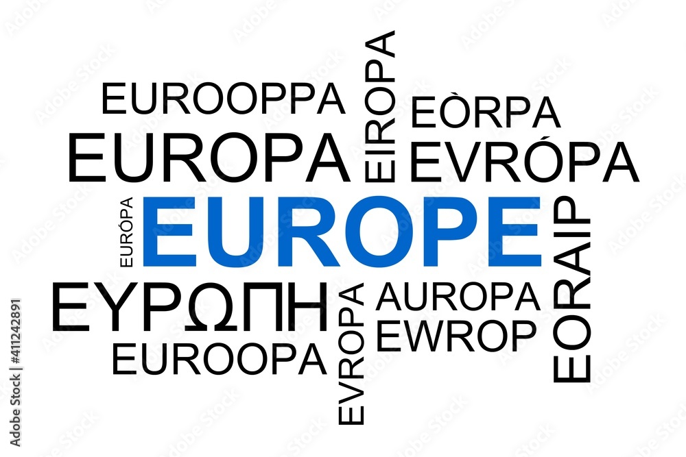 Nuage de mots Europe en différentes langues sur fond blanc Nuage de mots Europe en différentes langues sur fond blanc