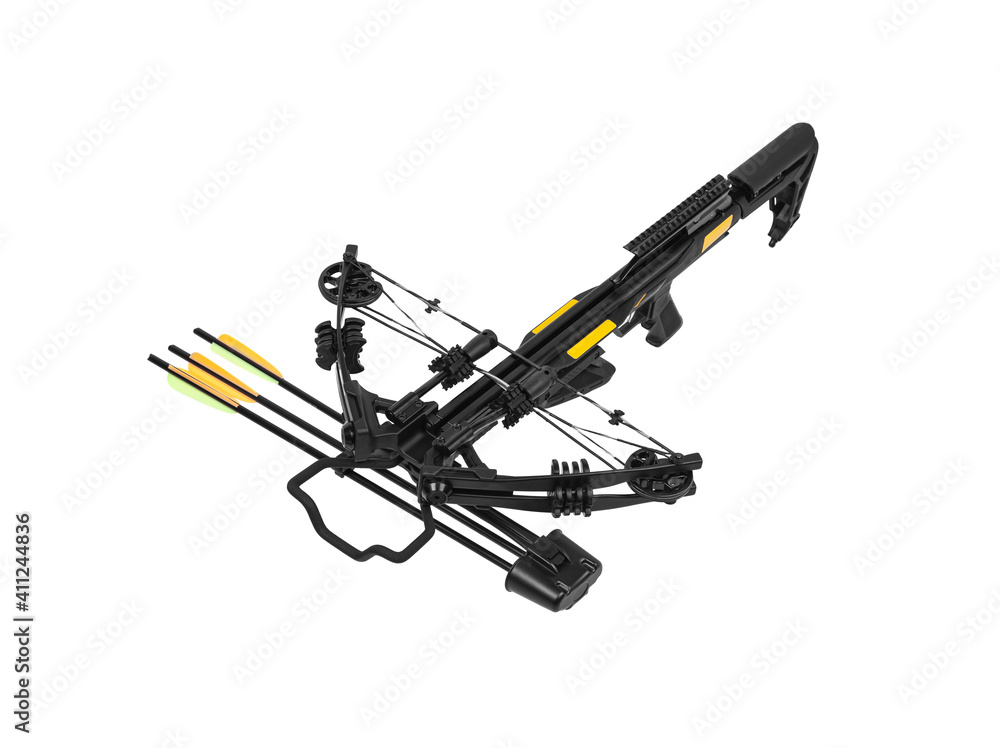 Modern crossbow isolate on a white back. Quiet weapon for hunting and sports. Modern crossbow isolate on a white back. Quiet weapon for hunting and sports.
