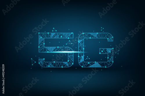 5G network symbol with line connection on dark blue background, internet service and online network concept