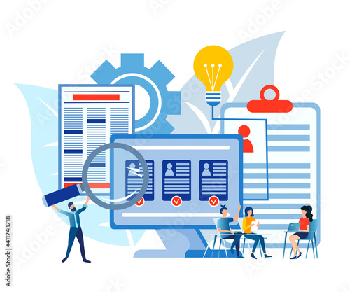 Job interview, search for employees, filling out questionnaires, online interview