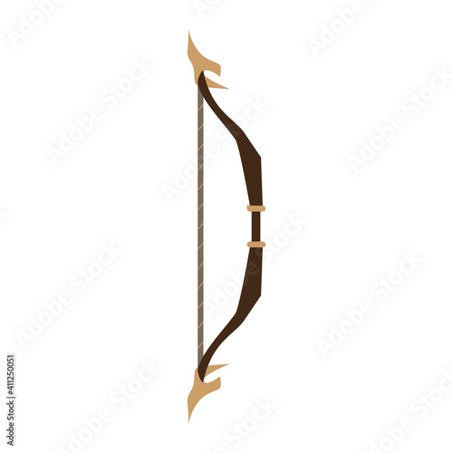 Arrow bow weapon archery vector illustration icon. Isolated element sign arrow bow ancient hunter art. Native tribal hand longbow clip art silhouette drawing weapon archery indian vintage style