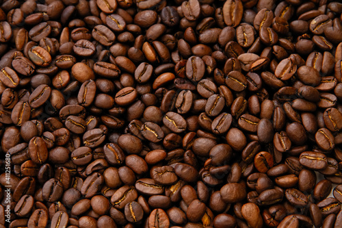 roasted coffee bean background, top view