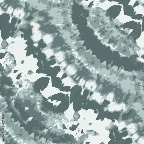 Vector Tie and Dye . Ethnic Pattern.  Grey Tonal Ornament. Creative Textile Print. Gray Tie Dye Batik. Watercolor Pattern Print. Bleach Effect.