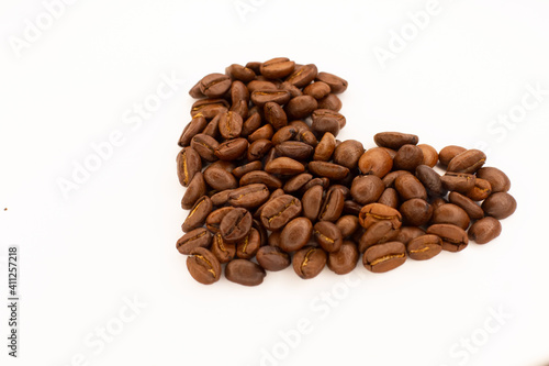 Coffee bean heart on white background. Coffee lover concept