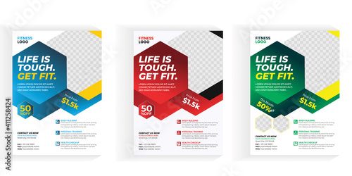 Fitness Gym Flyer Template, Sport flyer with photo template Free Vector, Always fit your body by best training center flyer template with green color. Free Vector