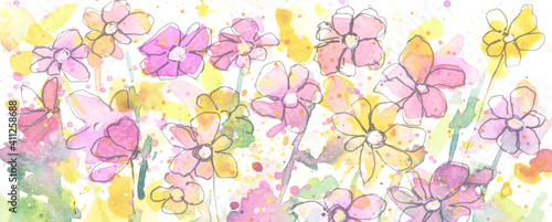 Watercolor flower painting. Abstract color canvas background.