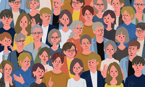 様々な人々のイラスト　大勢の男女　人物　バナー
