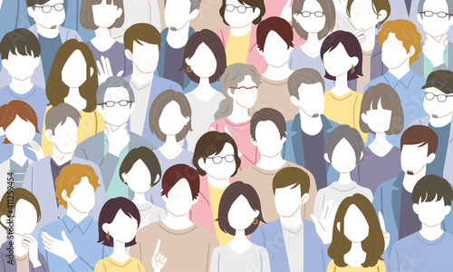 様々な人々のイラスト　大勢の男女　人物　バナー
