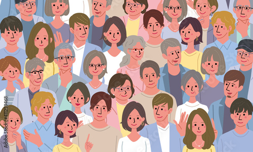 様々な人々のイラスト　大勢の男女　人物　バナー
