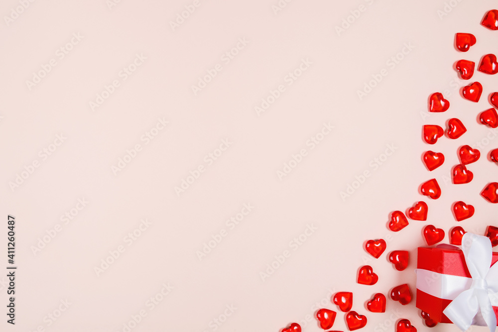 Valentine's Day, composition of hearts on a pink background. View from above Valentine's Day, composition of hearts on a pink background. View from above