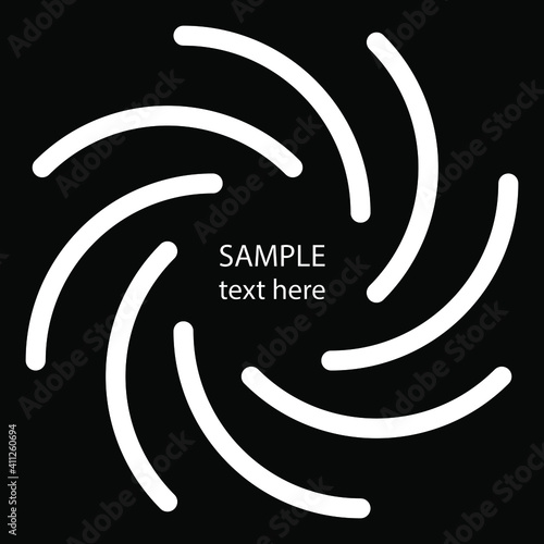 White vector stripes in round form. Vector illustration. Design element for technology round logo, striped border frame, blackout tattoo, prints, monochrome pattern and abstract background