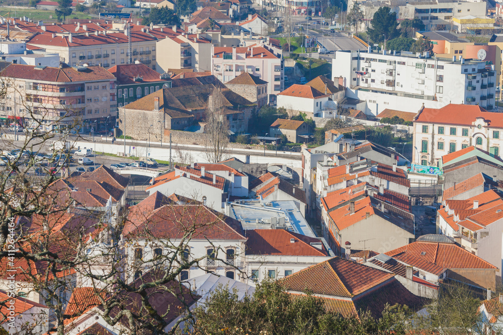 view on a small portuguese town from the walls of castle