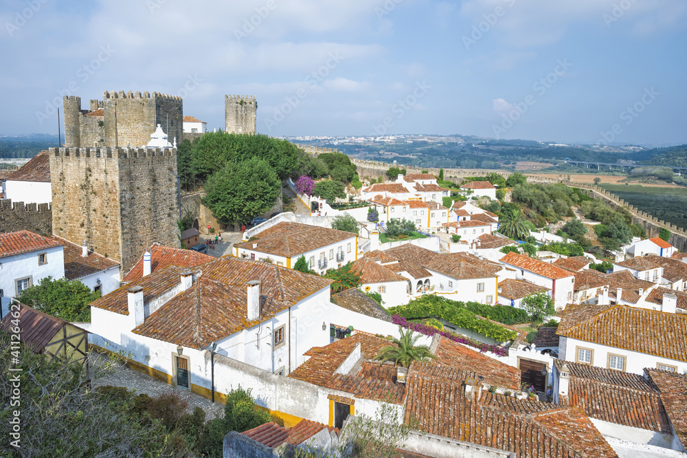 View over the old city and the castle, Obidos, Estremadura and Ribatejo, Portugal