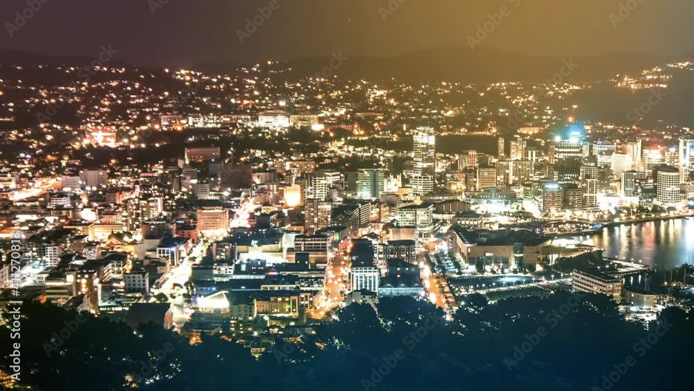 Evening vibes of night life and traffic in Wellington capital city of New Zealand Evening vibes of night life and traffic in Wellington capital city of New Zealand