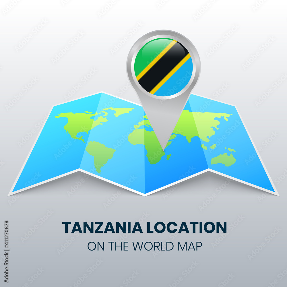 Location icon of tanzania on the world map, Round pin icon of tanzania ...