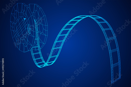 Cinema film strip. Film frame. Old retro cinema strip. Wireframe low poly mesh vector illustration.