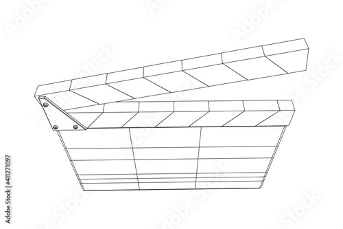 Movie clapper board. Film cinema concept. Wireframe low poly mesh vector illustration