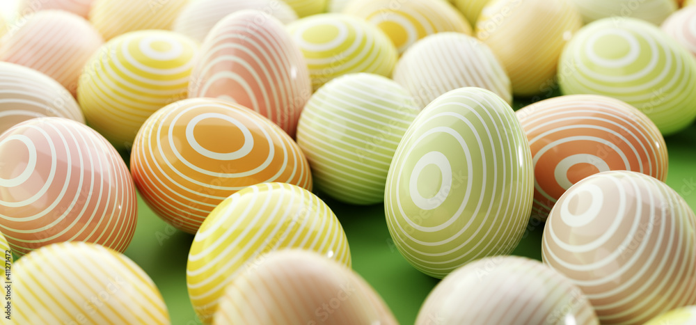 Easter eggs painted in pastel colors stripes on white Easter eggs painted in pastel colors stripes on white