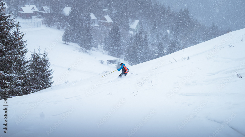 skier in the Slovak mountains