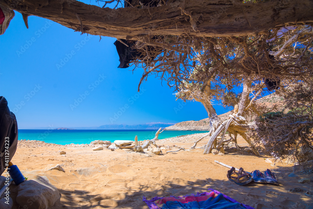 The tropical, scenic nudist beach of Potamos on Gavdos island, Greece. The tropical, scenic nudist beach of Potamos on Gavdos island, Greece.