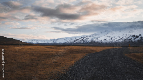 a wintry gravel f-road at the food of the Eyjafjallajökull in Iceland