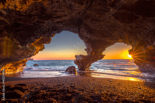 Gorgeous sunset at Agios Pavlos beach, south Crete, Greece.