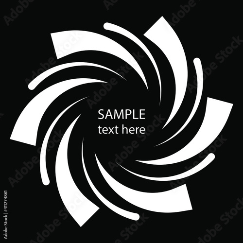 White curvy stripes in rounded form. Vector illustration. Design element for technology round logo, striped border frame, blackout tattoo, prints, monochrome pattern and abstract background