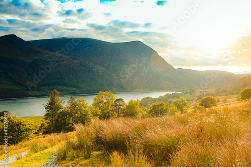 Summer view of mountain and lake in Donegal, Ireland 