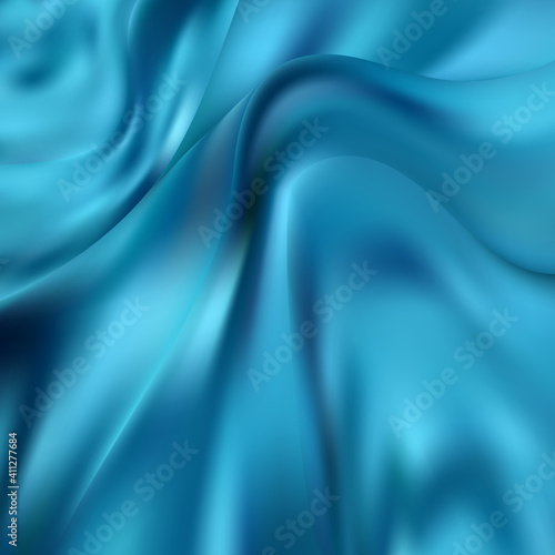 Crumpled pblue silk fabric. Textile. Fashion. background