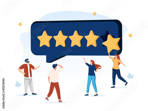 People Characters Giving Five Star Feedback. Clients Choosing Satisfaction Rating and Leaving Positive Review. Customer