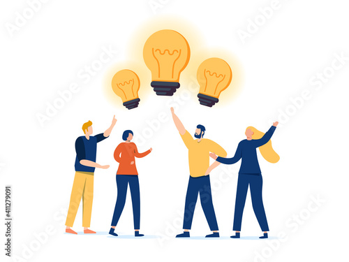 Sharing business ideas, collaboration meeting, sharing knowledge, teamwork or people thinking the same idea concept.