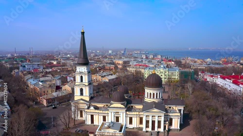 Air panorama the Orthodox Cathedral in Odessa, Ukraine photo