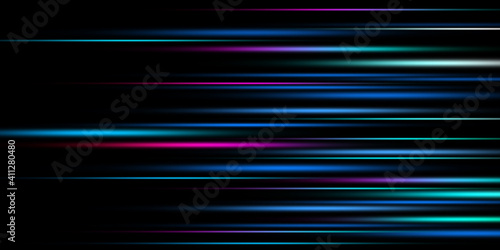  Abstract colorful light trails in the dark, motion blur effect 