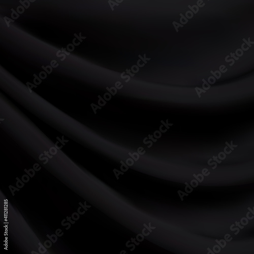 Abstract Black Satin Silky Cloth Fabric Textile Drape with Crease Wavy Folds background.With soft waves and,waving in the wind Texture of crumpled paper. object ,illustration. eps 10