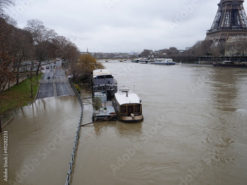 Photography The Seine in floods during a rainy day in Paris