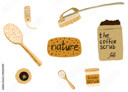 set for moisturizing and body massage. scrub in the package and brushes with natural bristles.