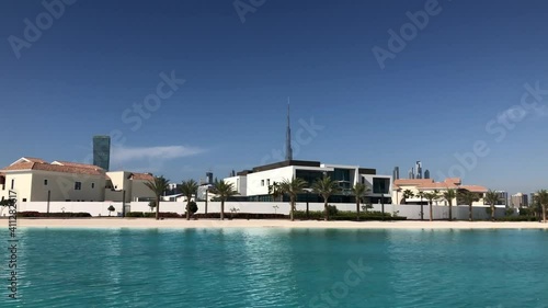 View on Burj Khalifa and Dubai skyline from the boat and canal at Mohammed Bin Rashid Al Maktoum City District One photo