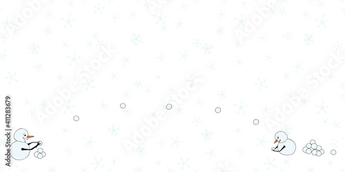 Snowball fight with snowflakese horizontal border snowmen on a snow day vector room for copy