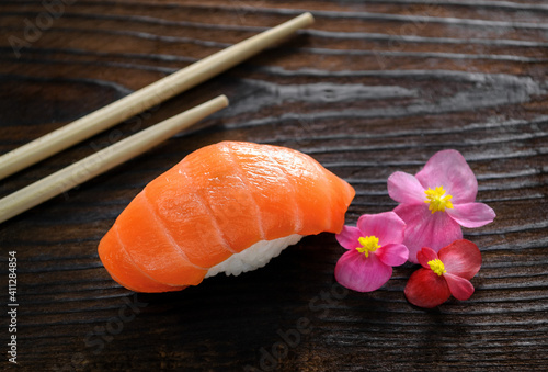 sushi with chopsticks