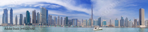 DUBAI, UAE - MARCH 29, 2017: The panorama with the new Canal and skyscrapers of Downtown. © Renáta Sedmáková
