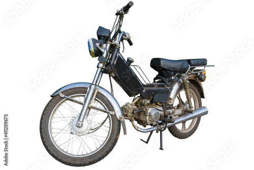 small old motor bicycle isolated on a white background