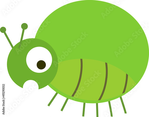Stylized green cartoon aphid in flat style isolated on white background