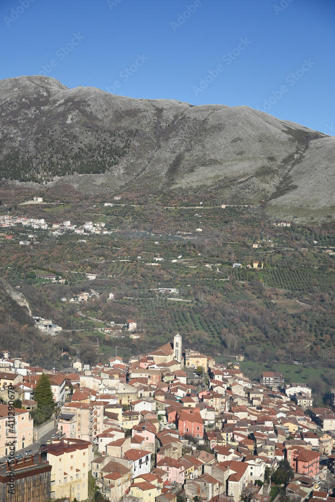 Panoramic view of Sassano, a village in the province of Salerno, Italy.