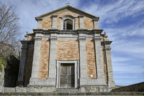 The facade of an ancient church in  Montesano sulla Marcellana, a mountain town in the province of Salerno, Italy. photo