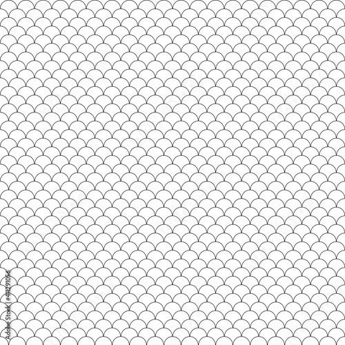 Vector seamless pattern. Modern stylish texture with black line shells. Repeating overlap geometric grid. Simple graphic design. Trendy hipster sacred geometry. Vector.