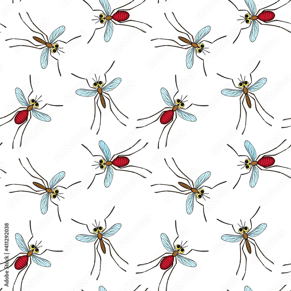 Funny mosquitoes. Seamless vector pattern. Funny mosquitoes. Seamless vector pattern.