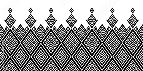 Seamless pattern repeating design with geometric shapes.