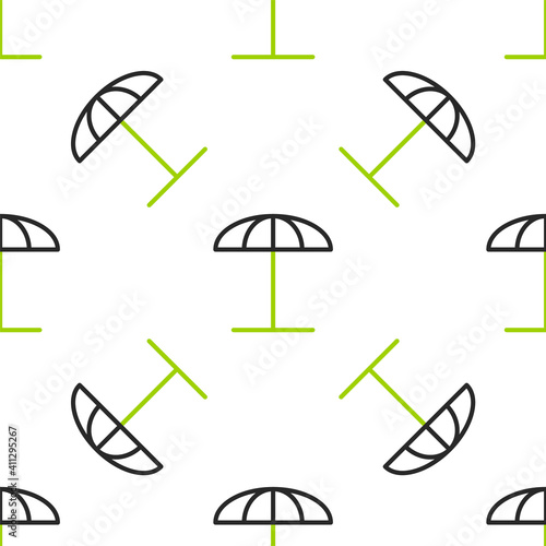 Line Sun protective umbrella for beach icon isolated seamless pattern on white background. Large parasol for outdoor space. Beach umbrella. Vector Illustration.