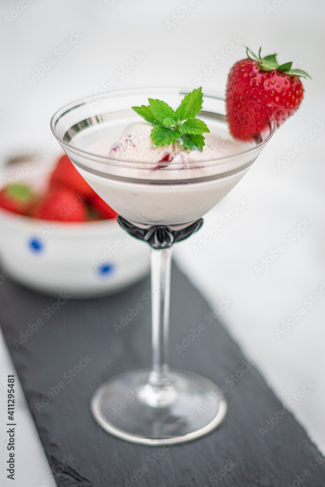 Strawberry ice cream in tall glass Strawberry ice cream in tall glass